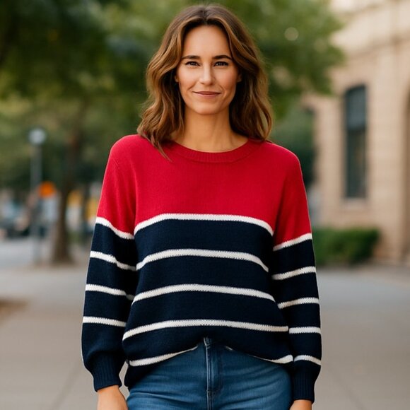 NWOT ZARA KNIT STRIPED LIGHTWEIGHT OPEN STITCH SWEATER LARGE - Picture 1 of 7